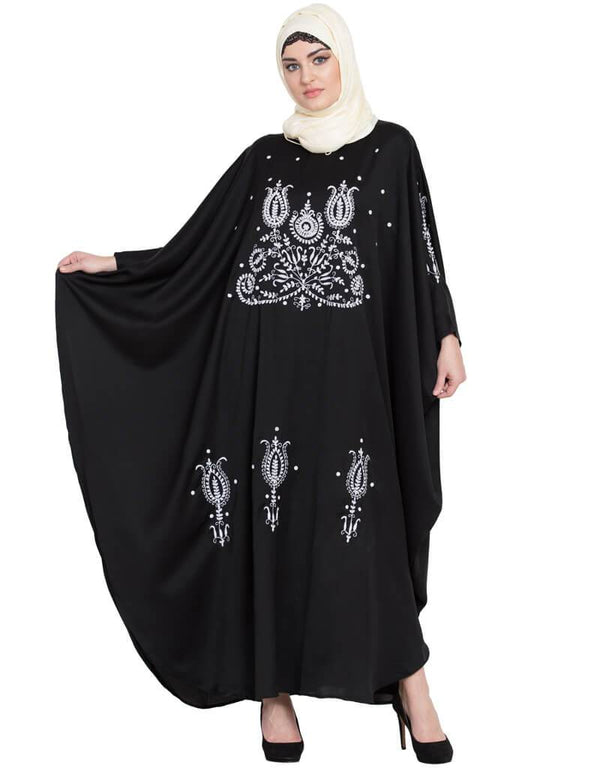 Dubai Thread Embroidered Nida Kaftan Black